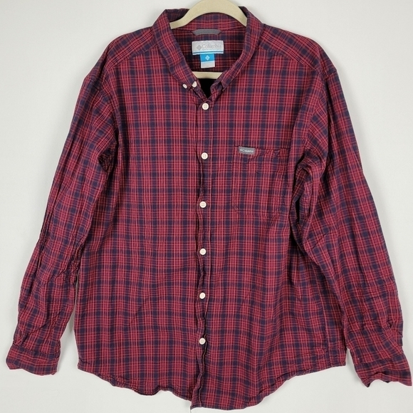 Columbia Mens Long Sleeve Casual Outdoor Button Down Red Blue Plaid Shirt Sz XL - Picture 1 of 5